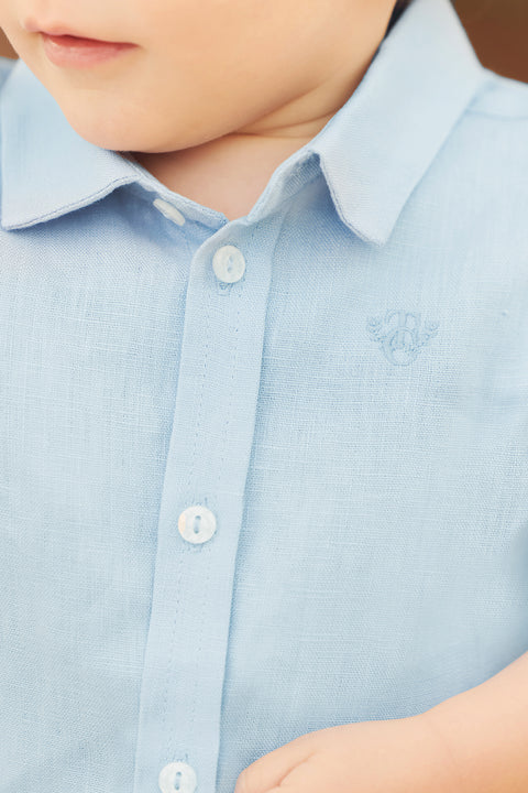 Camisa - Azul Grisyo Lino mangas cortas - Image principale