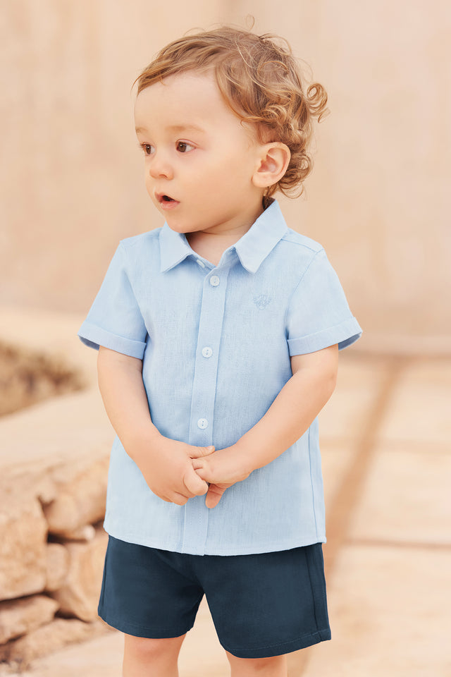 Camisa - Azul Grisyo Lino mangas cortas - Image principale