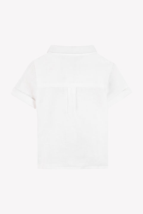 Camicia - Bianco maniche corte in lino - Image principale