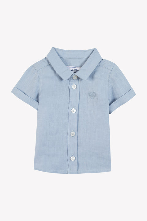 Camisa - Azul Grisyo Lino mangas cortas - Image principale
