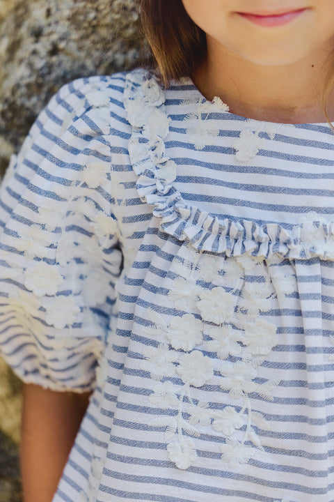 Tunic - Navy to Stripes Embrodery flowery - Image principale