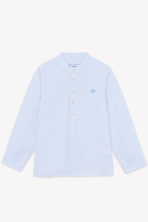 Camicia - Cielo di lino Righe Colletto alla coreana - Image principale