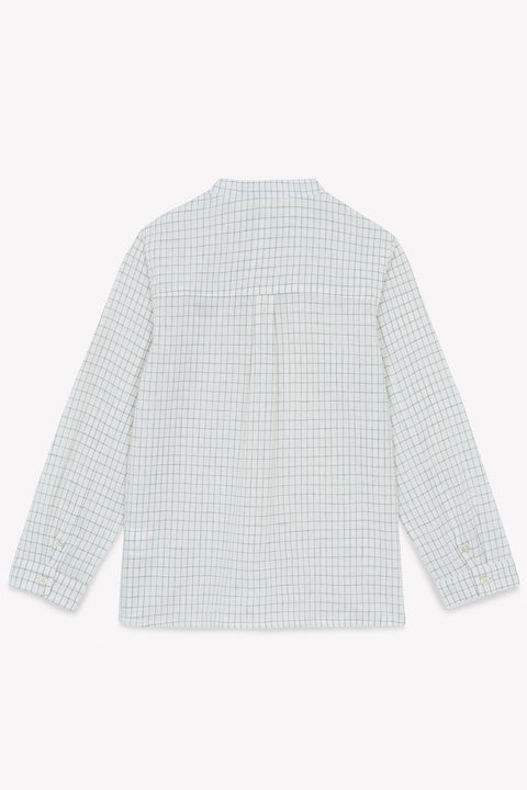 Shirt - Grün Farn Leinen Karo Stehkragen - Image principale