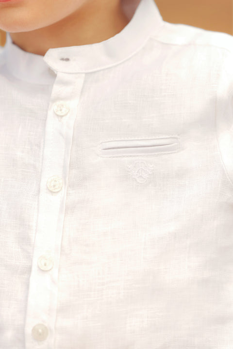Camicia - Bianco biancheria Colletto alla coreana - Image principale
