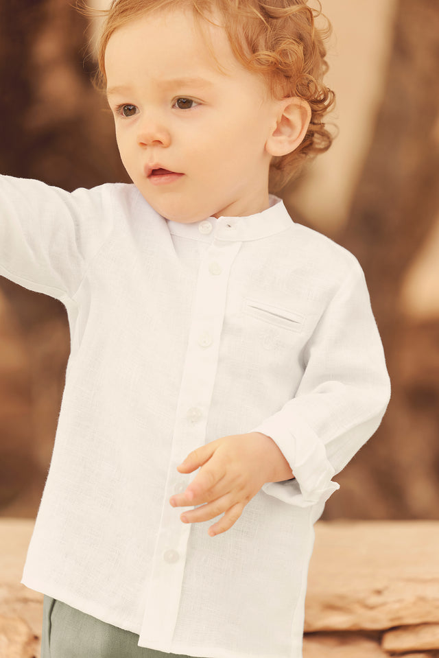 Camicia - Bianco biancheria Colletto alla coreana - Image principale