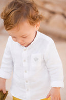 Camicia - Bianco garza di cotone Colletto alla coreana