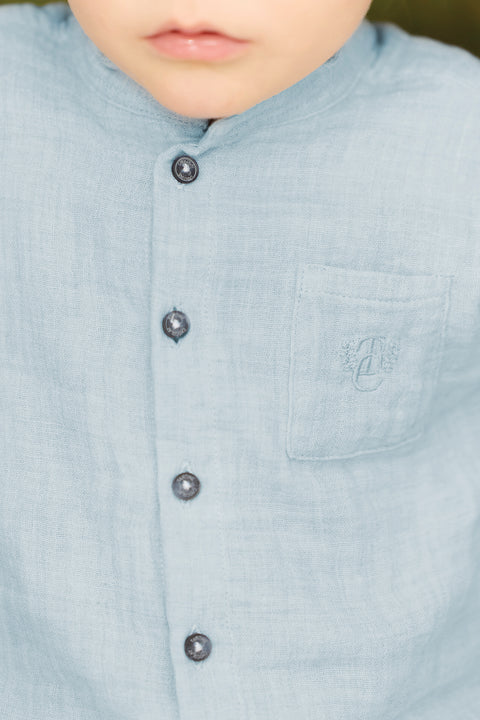 Camisa - Azul Grisgasa de algodon Cuello mao - Image principale