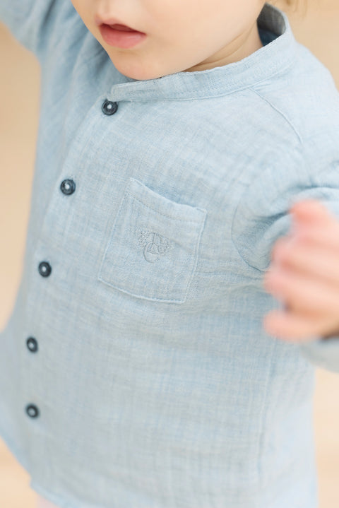 Camisa - Azul Grisgasa de algodon Cuello mao - Image principale