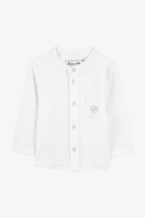 Camicia - Bianco garza di cotone Colletto alla coreana - Image principale