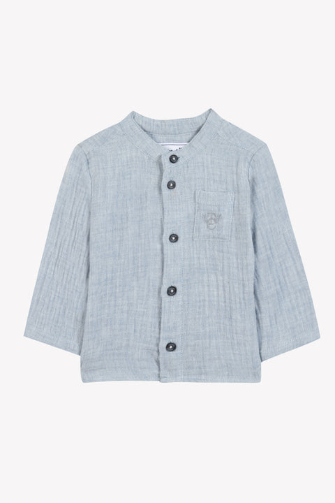 Camisa - Azul Grisgasa de algodon Cuello mao - Image principale
