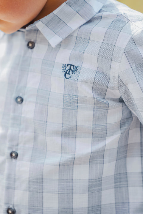 Shirt - Aqua groß Karo kurze Ärmel - Image principale