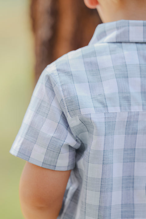 Shirt - Aqua groß Karo kurze Ärmel - Image principale