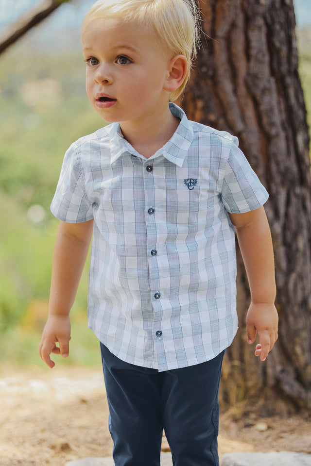 Shirt - Aqua groß Karo kurze Ärmel - Image principale