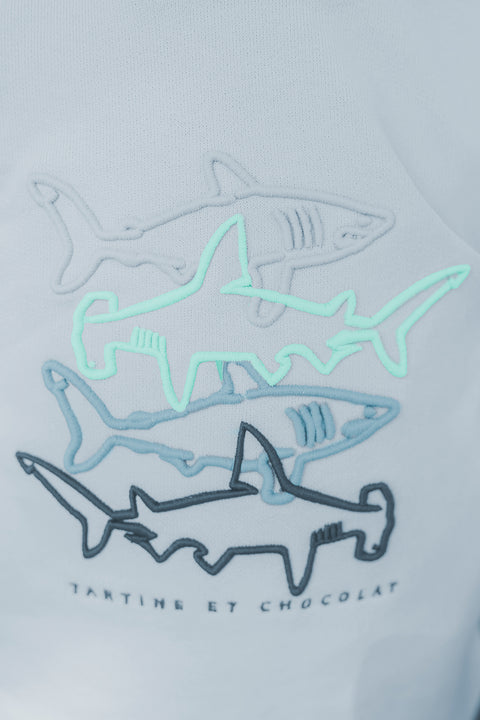 Sudadera - Azul lavado Ilustración tiburones - Image principale