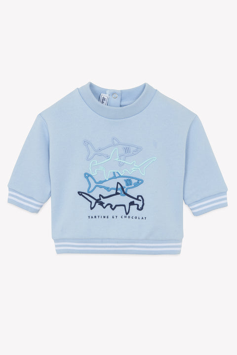 Sudadera - Azul lavado Ilustración tiburones - Image principale
