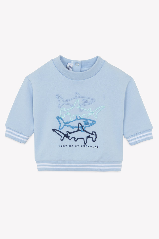 Sweat - Bleu lavé illustration requins - Image principale