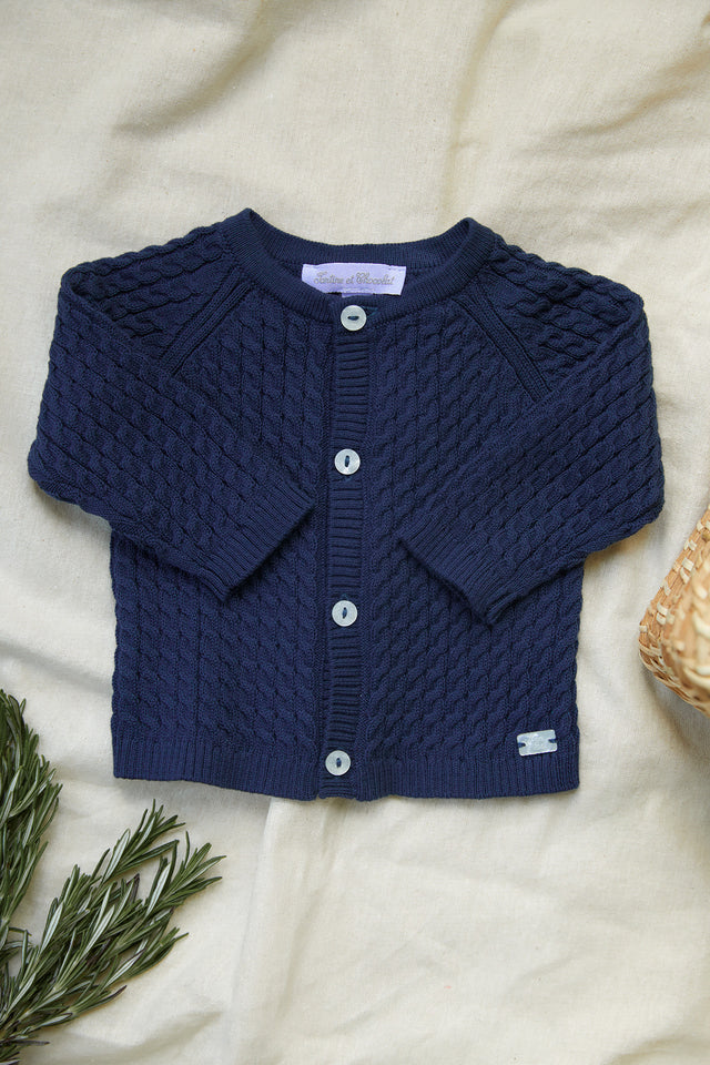 Strickjacke - Marineblau gewaschen Strickwaren ZopfTh - Image principale