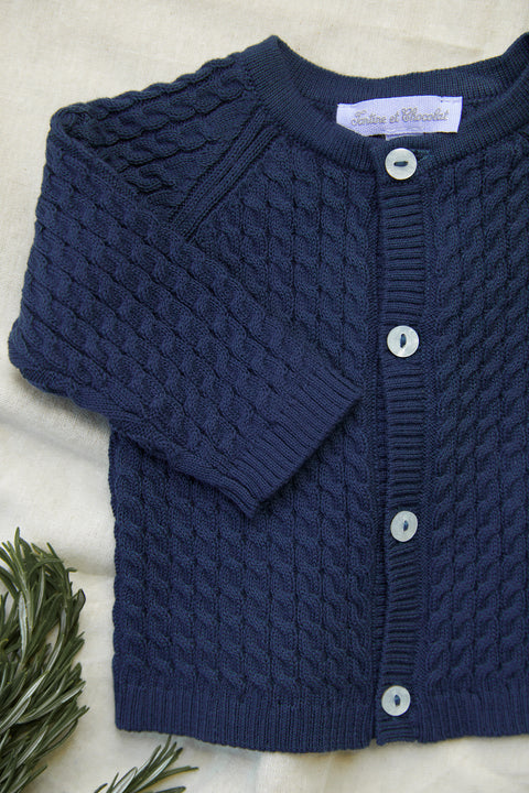 Strickjacke - Marineblau gewaschen Strickwaren ZopfTh - Image principale