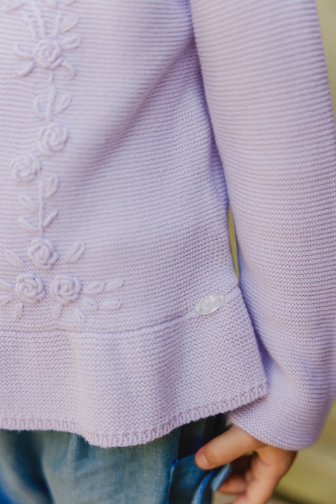 Strickjacke - Flieder Stickerei blumig - Image principale