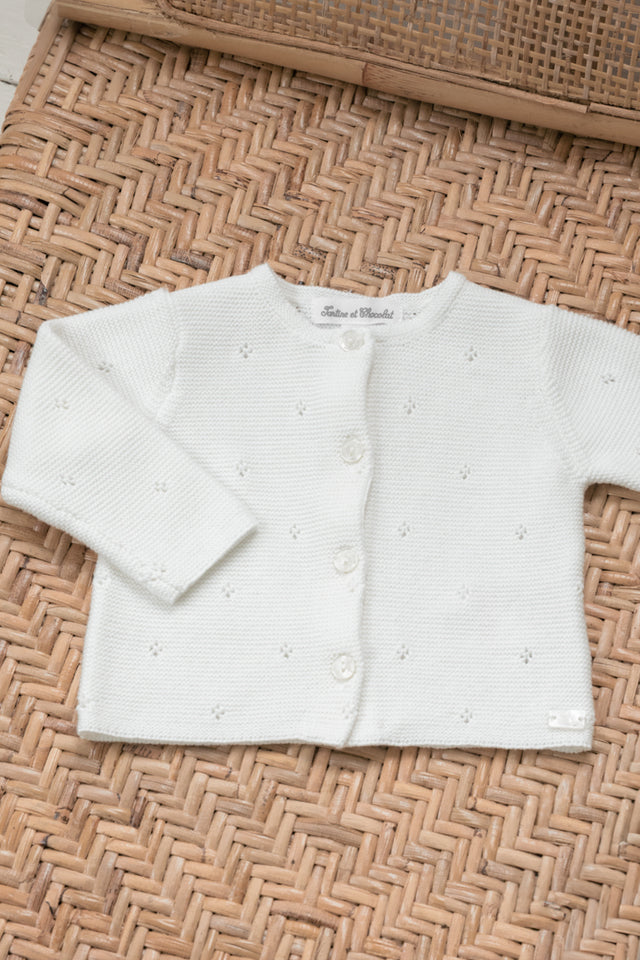Strickjacke - Weiss Strickwaren durchbrochen - Image principale