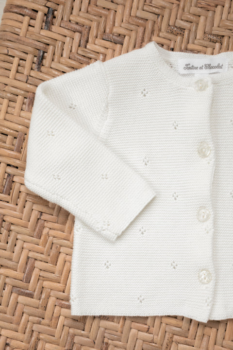 Strickjacke - Weiss Strickwaren durchbrochen - Image principale
