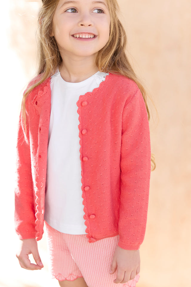 Cardigan - Corail maille ajourée - Image principale