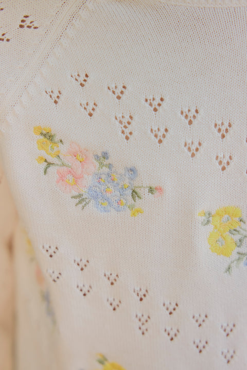 Pullover – ecru Stickerei blumig - Image principale