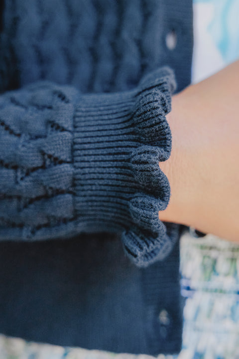 Strickjacke - Marineblau Strickwaren durchbrochen - Image principale