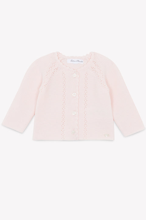 Strickjacke - Blassrosa Strickwaren durchbrochen - Image principale