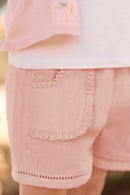 Pantaloncino - Dettagli traforati in lino peonia
