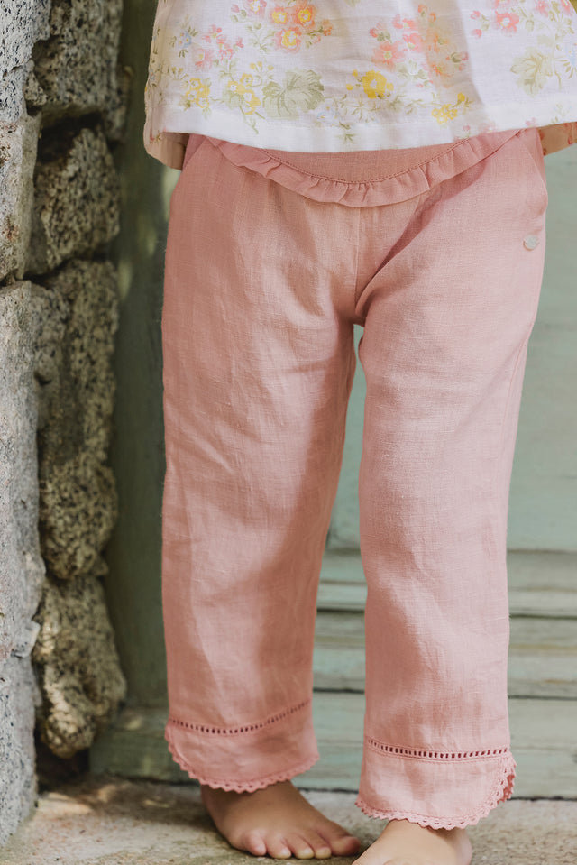 Pantaloni - Dettagli traforati in lino peonia - Image principale