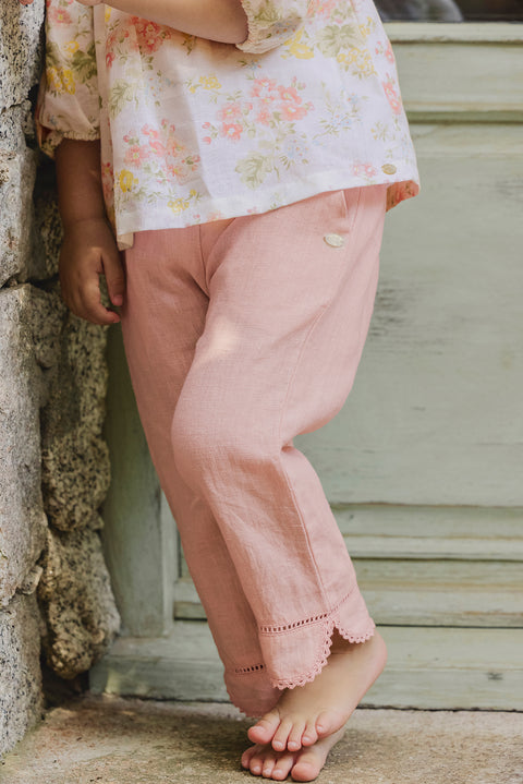 Pantaloni - Dettagli traforati in lino peonia - Image principale