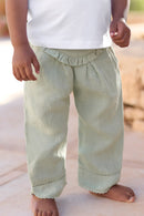 Pantalon - Vert sauge lin détails ajourés