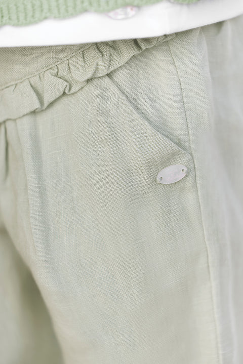 Pantalon - Vert sauge lin détails ajourés - Image principale