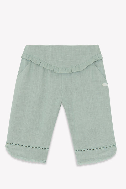 Pantalon - Verde sabio Lino detalles calados - Image principale