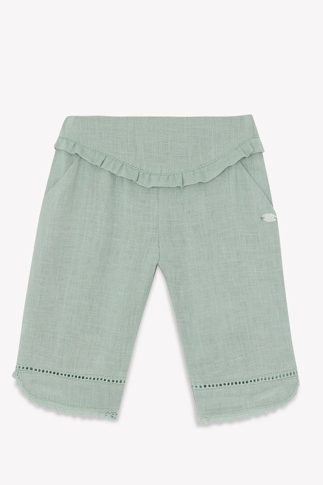 Hosen - Grün Salbei Leinen durchbrochene Details - Image principale