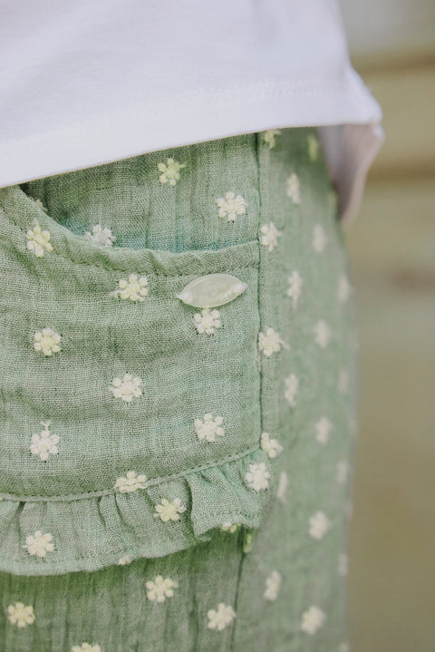 Pantalon - Verde sabio Bordado florido - Image principale