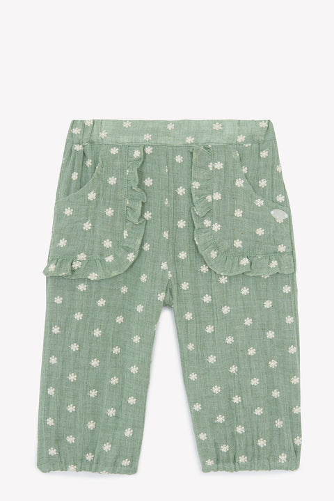 Pantalon - Verde sabio Bordado florido - Image principale