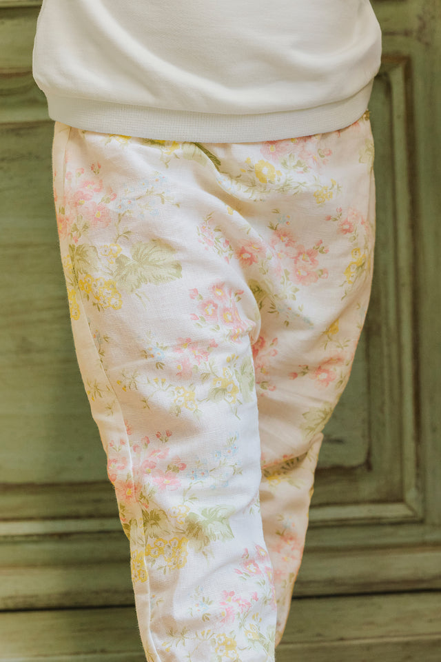 Pantaloni - lino con stampa floreale ecrù - Image principale