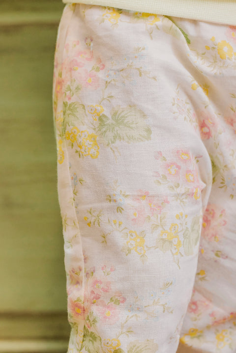 Pantaloni - lino con stampa floreale ecrù - Image principale