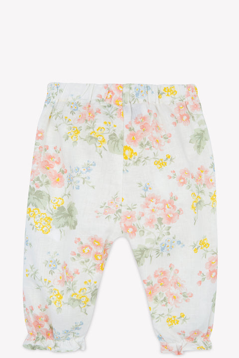 Pantaloni - lino con stampa floreale ecrù - Image principale
