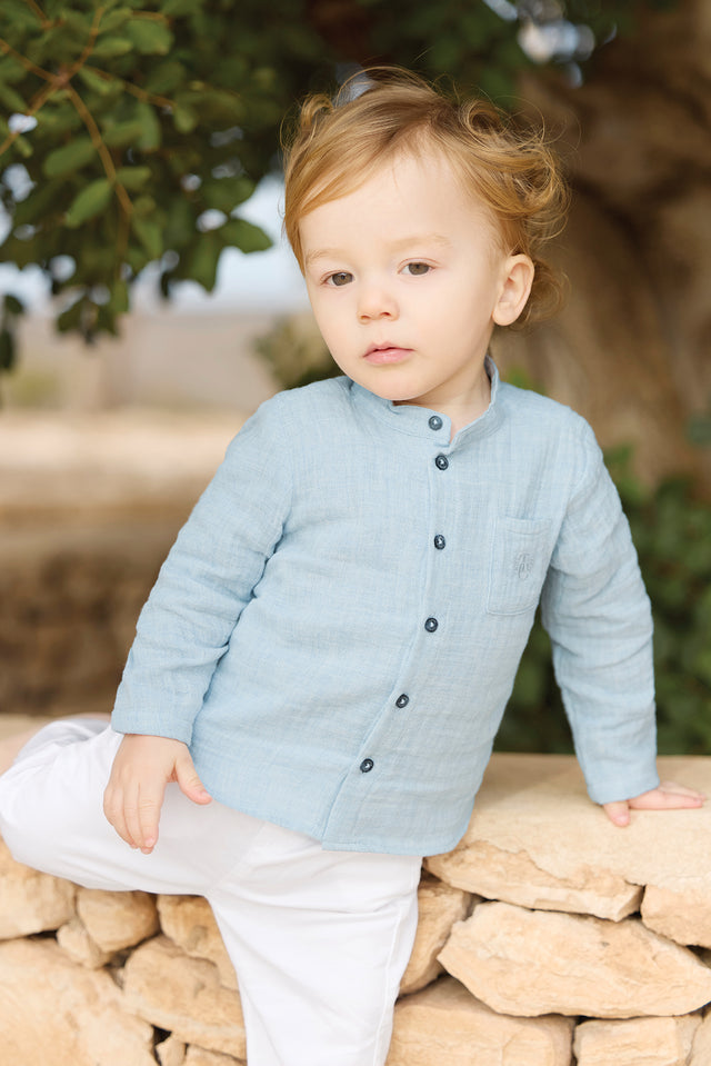 Camisa - Azul Grisgasa de algodon Cuello mao - Image principale