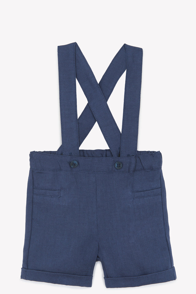 Kurze Hose - Marineblau Leinen Hosenträger - Image principale