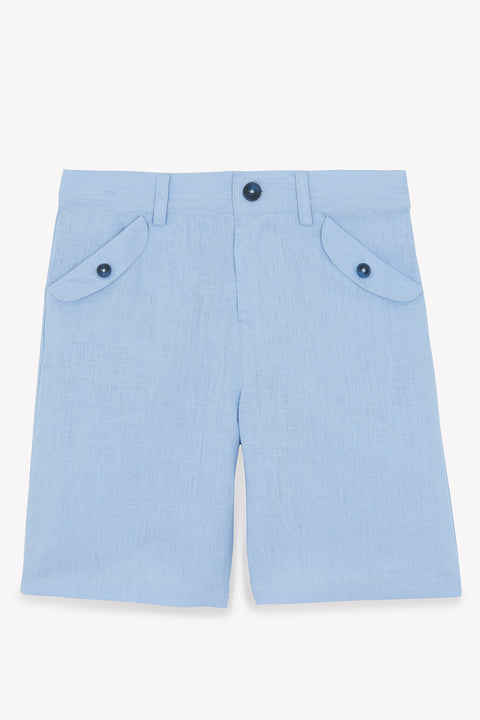 Kurze Hose - Blau Graué Leinen - Image principale