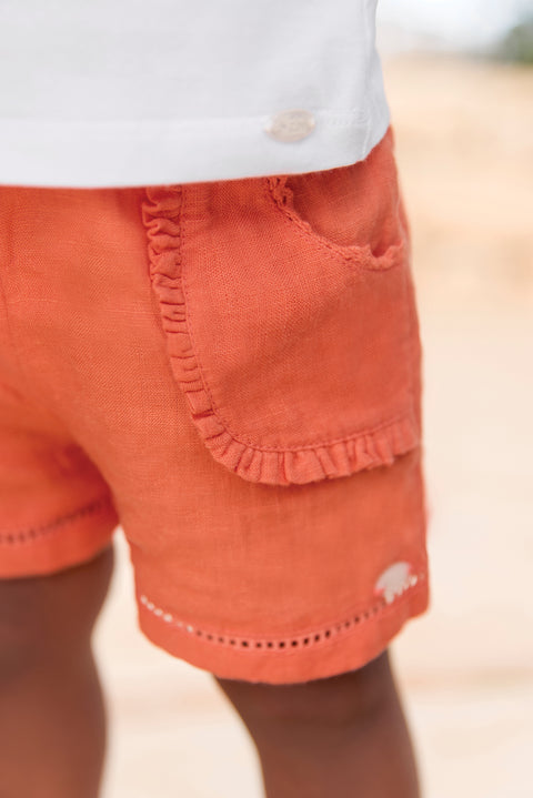 Pantaloncino - Dettagli traforati in lino peonia - Image principale