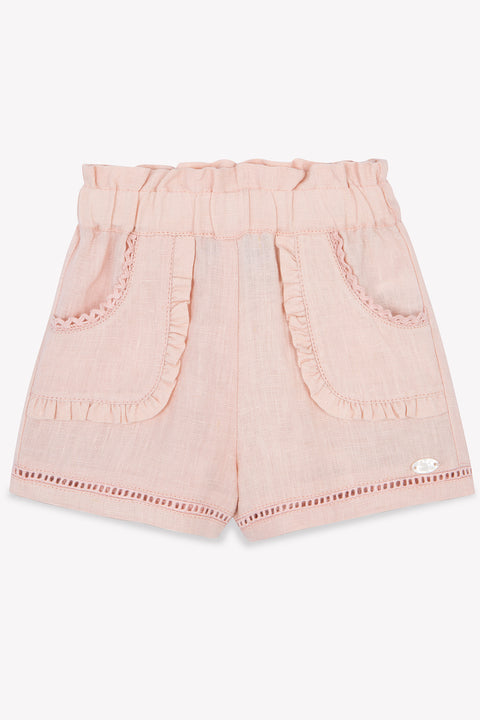 Pantaloncino - Dettagli traforati in lino peonia - Image principale