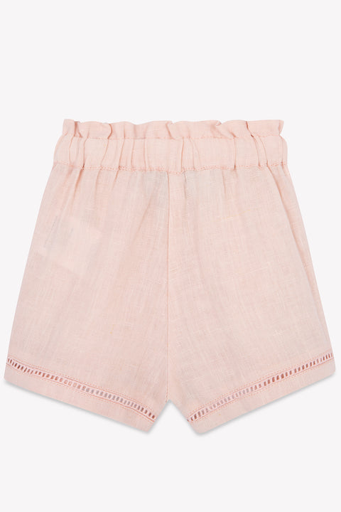 Pantaloncino - Dettagli traforati in lino peonia - Image principale
