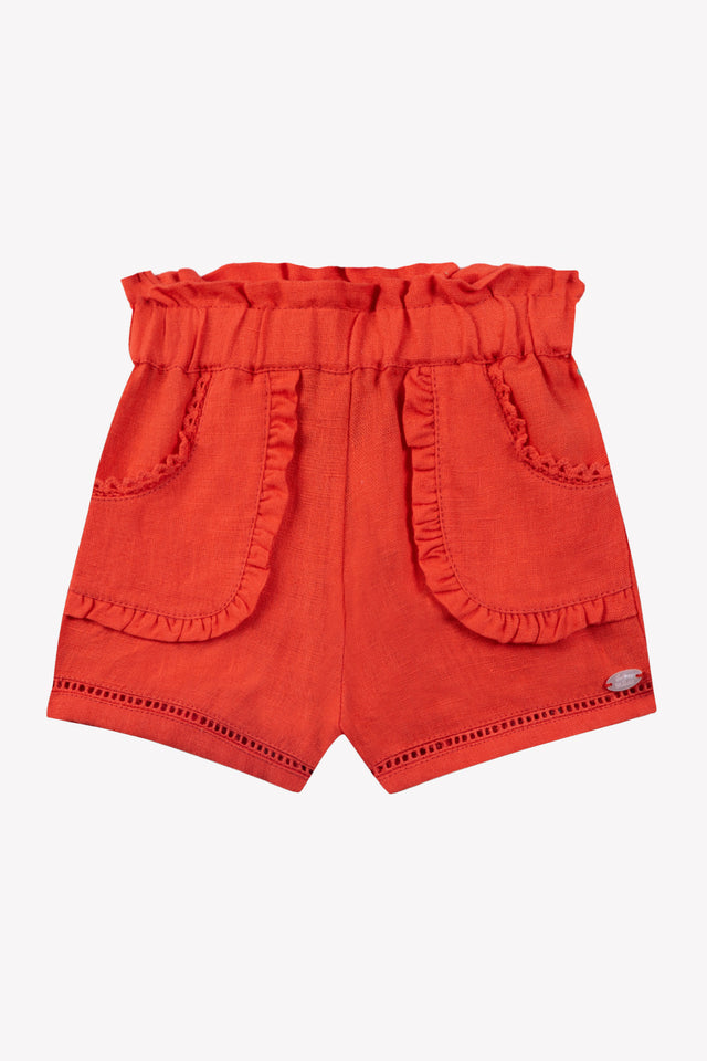Kurze Hose - Pfingstrose Leinen durchbrochene Details - Image principale