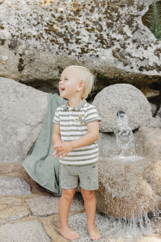 Polo - Verde helecho rayado Punto esponja - Image principale