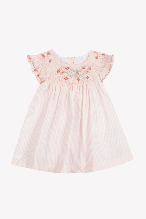 Robe - Rose pâle rayée broderie fleurie - Image principale